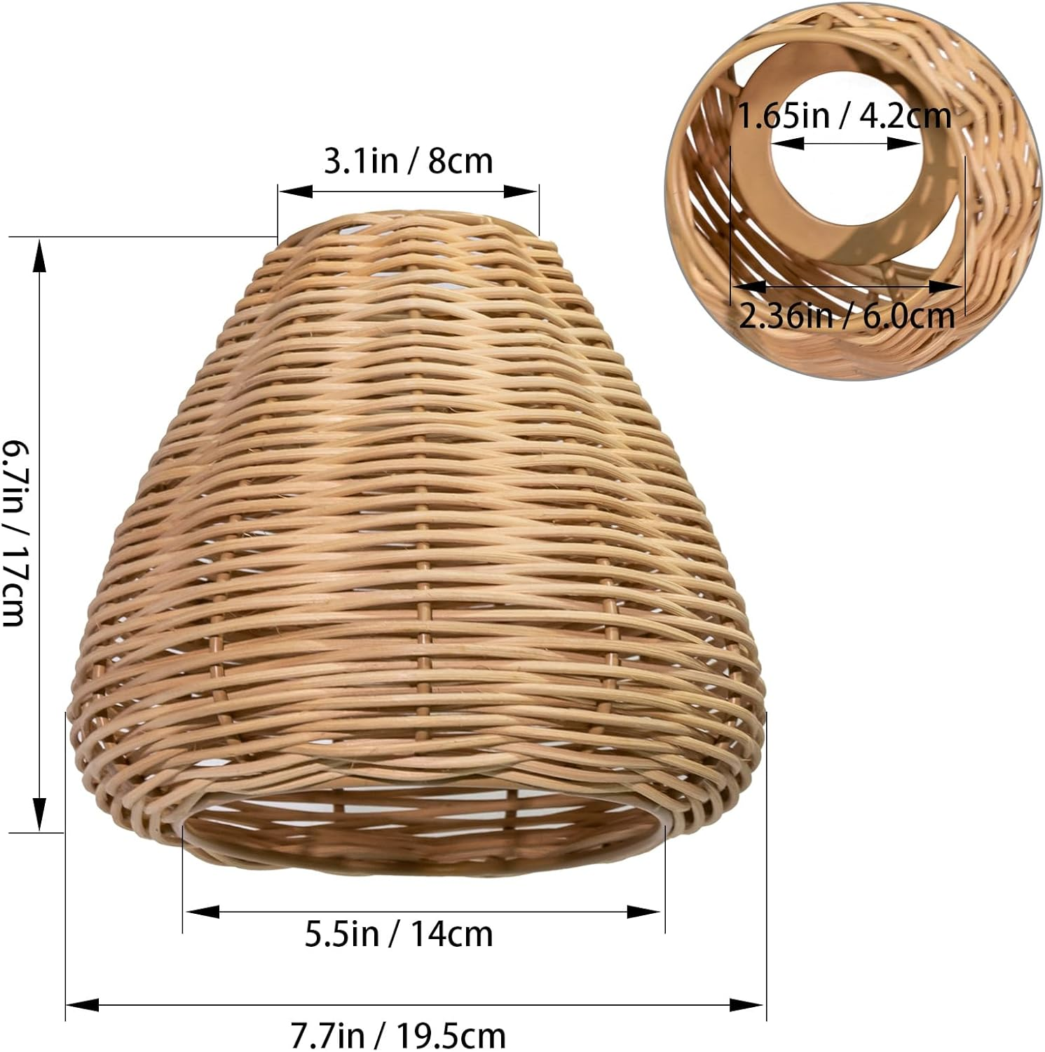 Round Rattan Lampshade Boho, Stylish Upgrade Lampshade for Table Lamp, Hanging and Floor Lamp, All Indoor Spaces (Brown, 14 Cm Diameter 15 Cm Height) image number 1