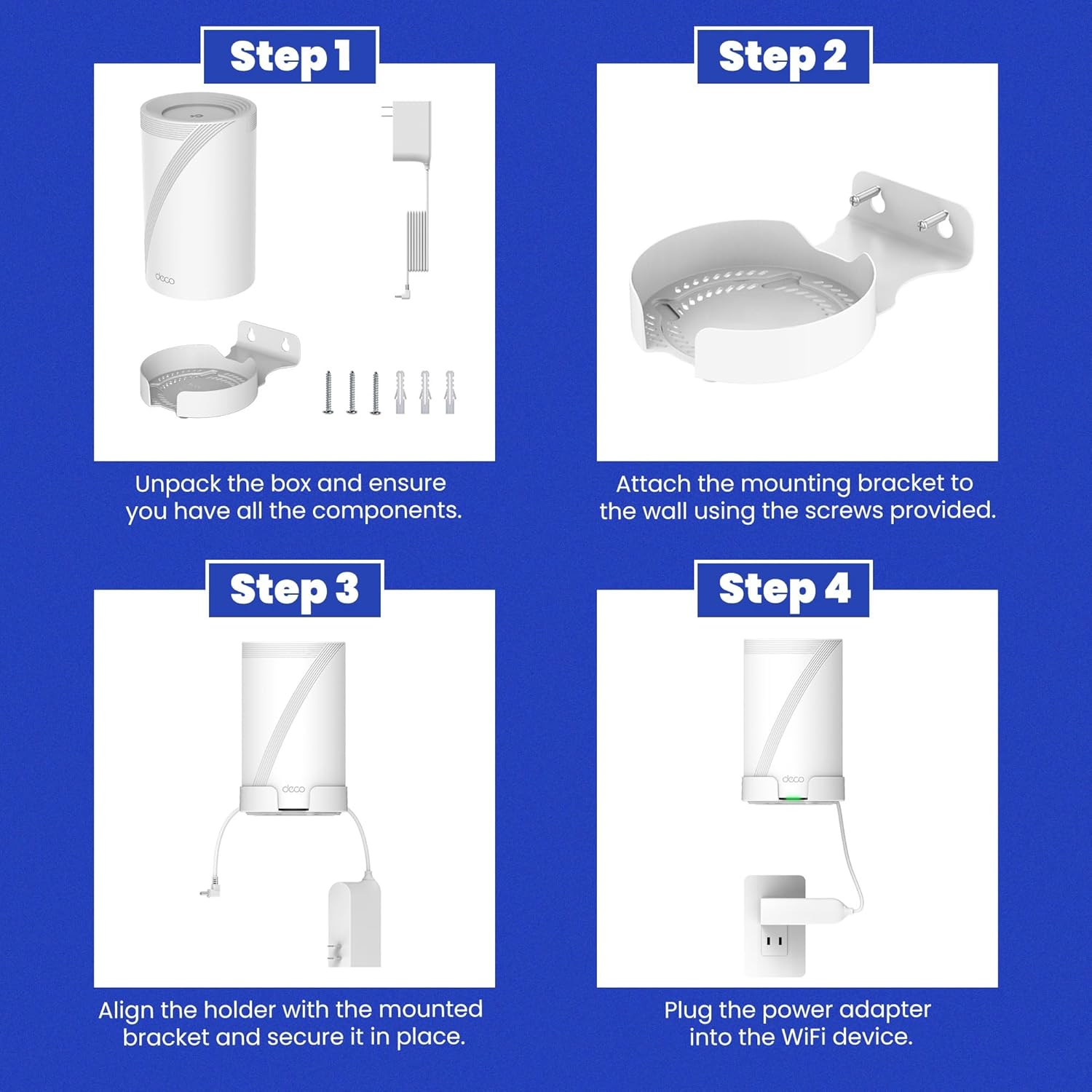 Bangcheer Wall Mount for Tp-Link Deco BE63/ BE65/BE10000/BE11000 Mesh Wi-Fi 7 System, Saving Space Aluminum Alloy Wall Hanging Bracket Holder with Cable Storage Rack, Easy Installation (White-3Pack) image number 2