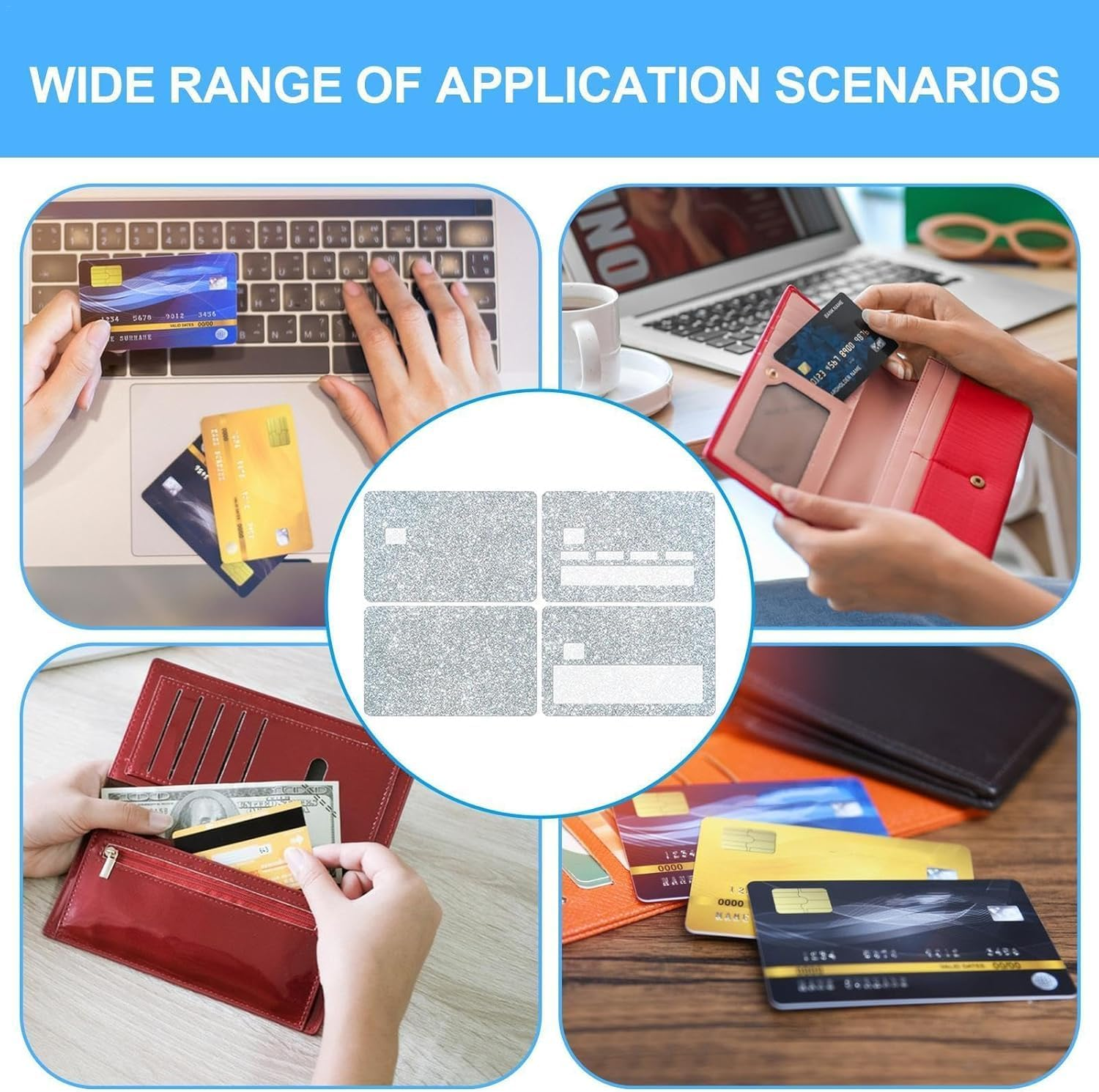 LNYMZD Silver Credit Card Skin Stickers | Removable Bling Card Skins Covering - Bubble Free Bank Card Protecting Wrap, Card Protection Film, Slim Card Protector Desk Accessories and Storage Products image number 6