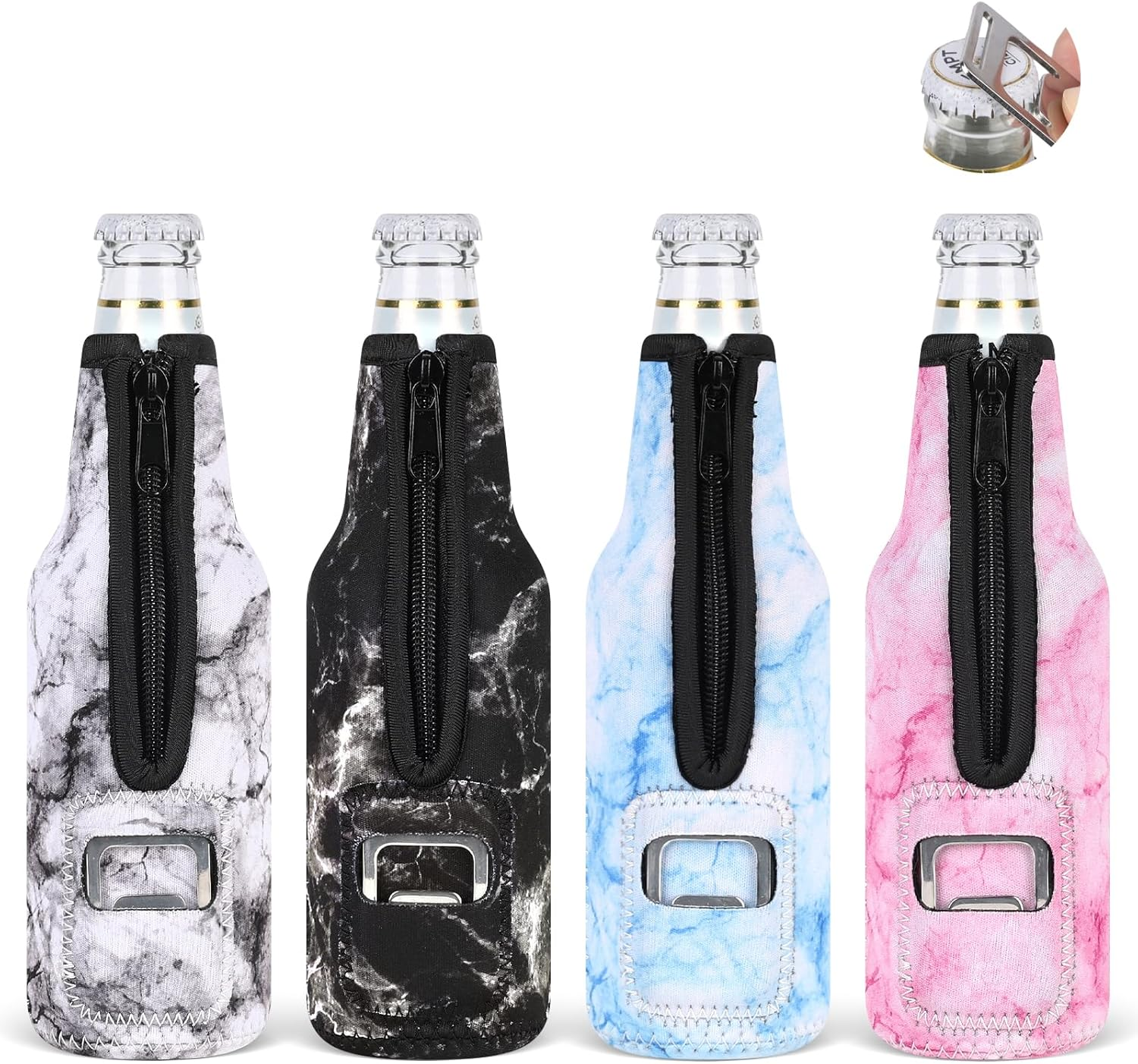 Desing Wish 3 Piece 12 Oz Standard Drink Cooler Set Can Cooler Neoprene Bottle Cooler Cuff Cooling Cuff for Outdoor on the Go Party Beer Bottle Beer Water Wine Cuff Cans Cooler - Marmormuster/4 St&uuml;ck-12Oz Slim Bierflaschen