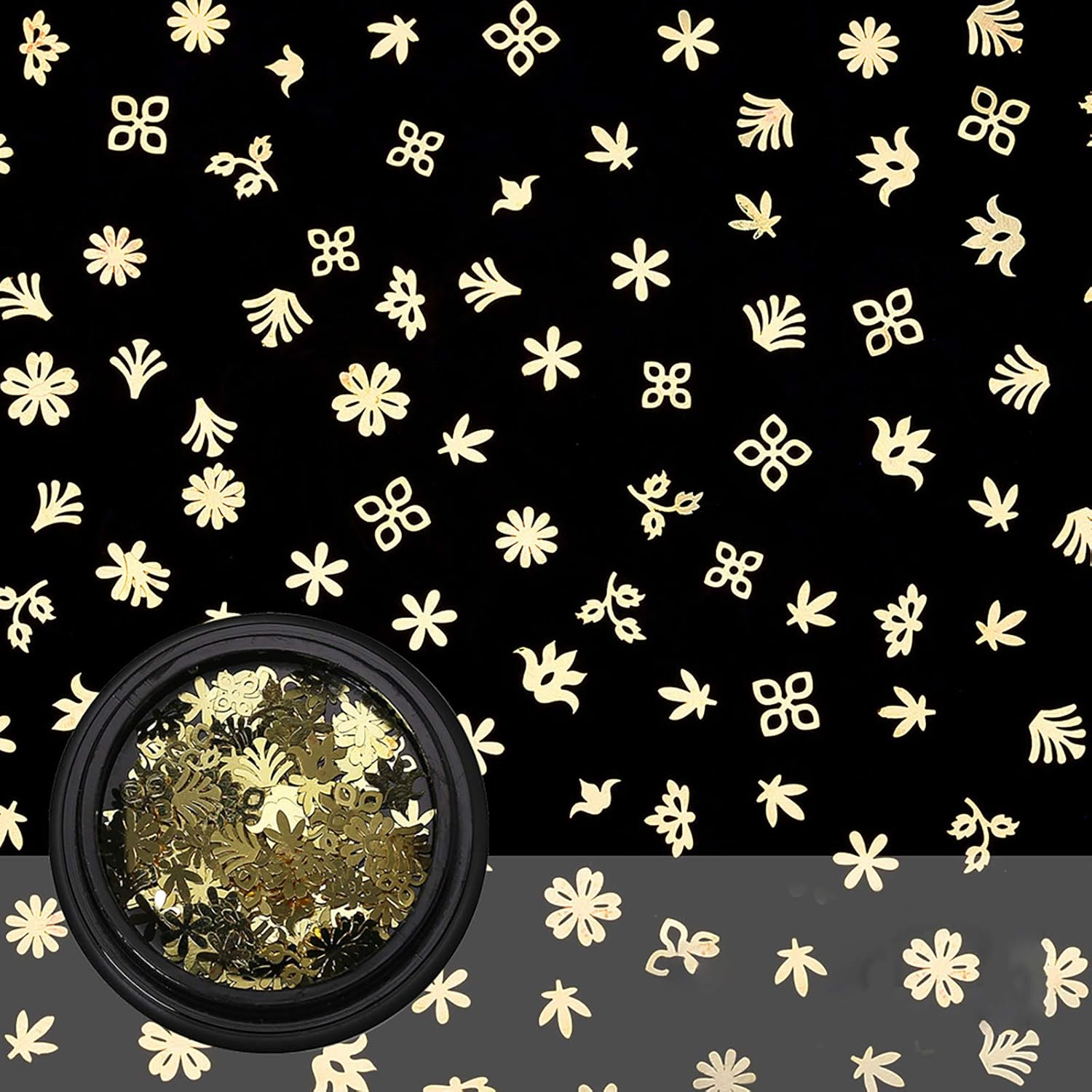 6 Boxes Nail Stickers Nail Jewelry Sequins Metal Plating Sheet Small Black Box Mixed image number 5