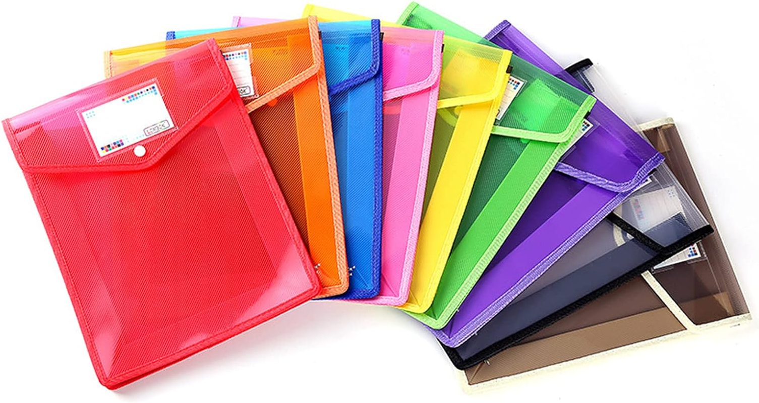 10 Pcs A4 Multiple Colors Plastic File Folder, Poly Envelope Expanding File Wallet, Document Folder with Snap Button Closure,Large Waterproof Accordion File Pouch (A) image number 5