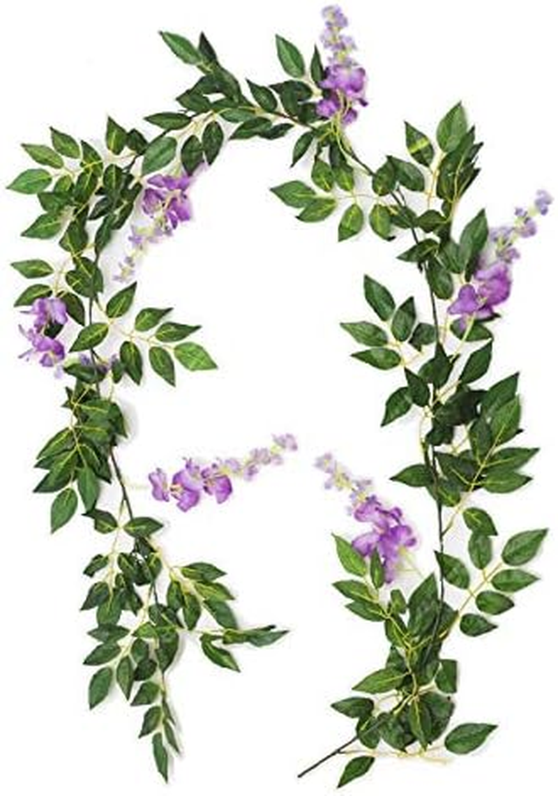 4Pcs 6Ft/Piece Artificial Wisteria Flowers Garland Artificial Vine Rattan Hanging Flower for Wedding Party Home Garden Wall Arch Floral Decoration (Purple) - Pink image number 6