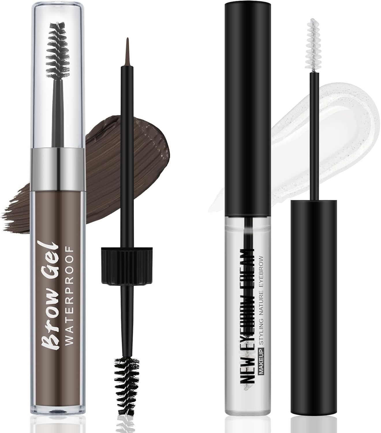 Apooliy 2Pcs Waterproof Eyebrow Gel Set，Highly Pigmented Liquid Eye Brow Gel and Clear Setting Brow Glue,Shaping Natural Eyebrows
