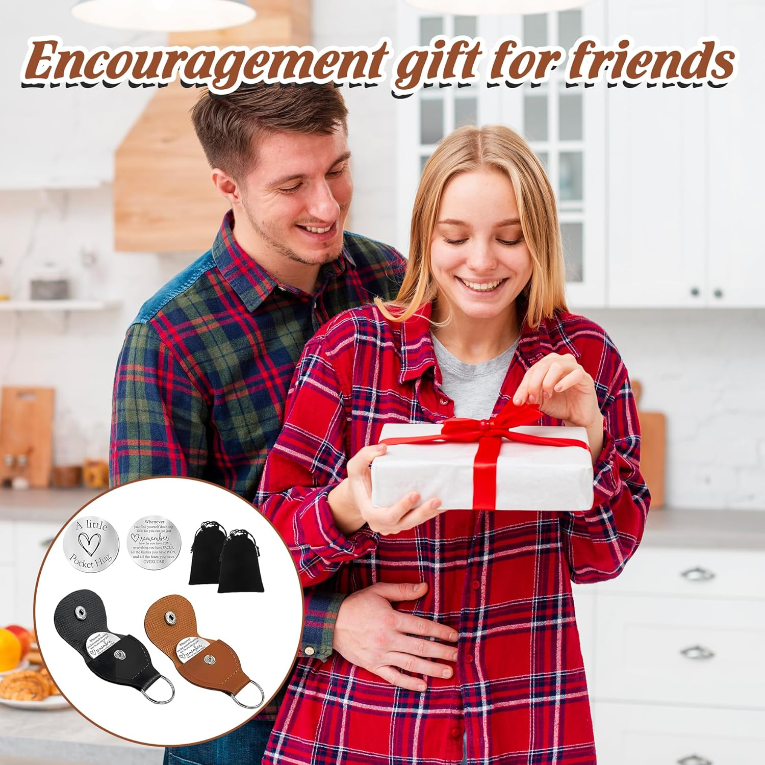 2Pcs Pocket Hug Token Keychain with 2 Gift Bags - PU Leather Gift, Thoughtful Present for Mum, Dad, Sister, Friend, Inspirational Christmas Birthday Keepsake image number 4