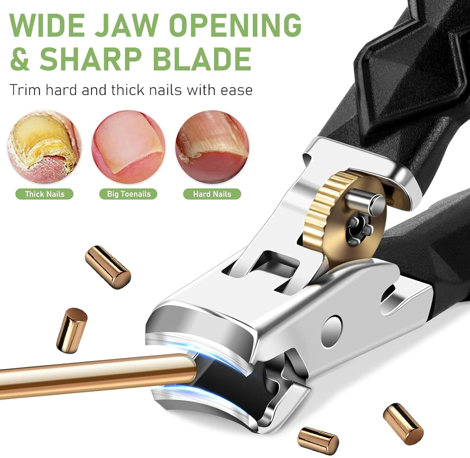 Swascoger 2-Piece Heavy Duty Toenail Clippers, Effortlessly Cuts Thick & Ingrown Toenails for Men, Wide Mouth Jaw & Long Leverage Handle, Ultra Sharp Slanted Blade Nail Cutter