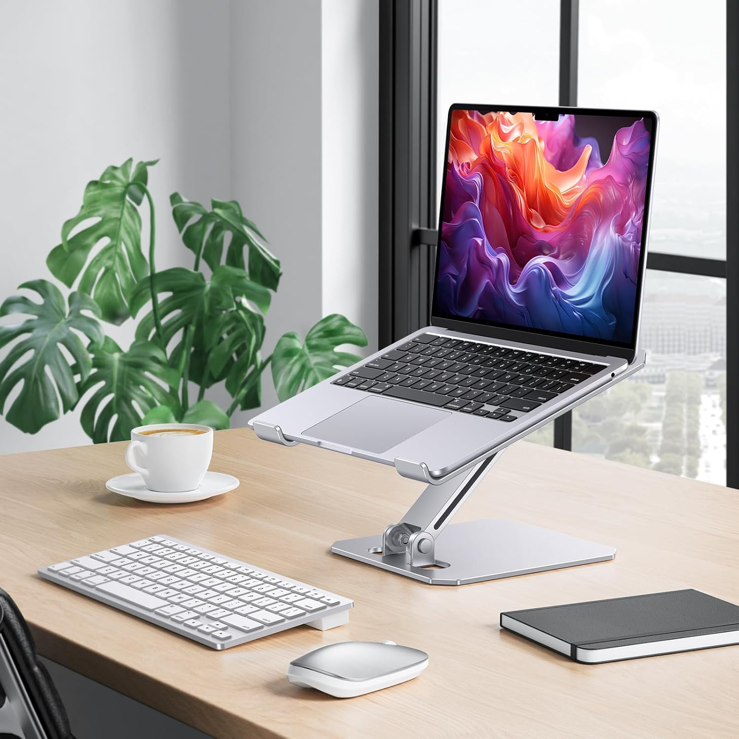 OMOTON Laptop Stand for Desk, Ergonomic Adjustable Computer Stand Aluminum Portable Desktop Laptop Riser Holder for Macbook Air Pro, Dell, HP and All Tablets up to 15.6", Glossy Silver