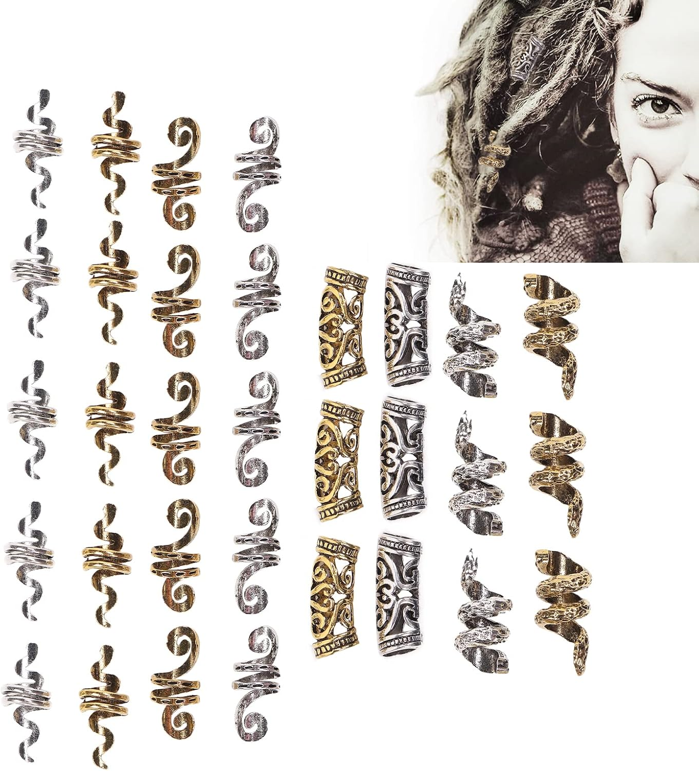 Hair Braiding Beads, DIY Decorative Viking Beard Hair Beads for Parties, Film Festivals, Weddings image number 3