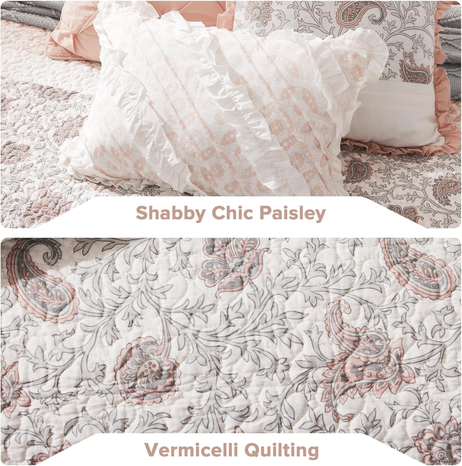 Madison Park Dawn 100% Cotton Quilt Set Floral Print, Double Sided Stitching, All Season, Lightweight Coverlet Bedding Layer, Matching Shams, King/Cal King, Blush 6 Piece image number 2