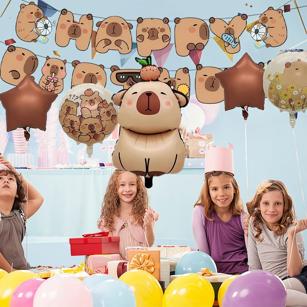 5-Piece Brown Aluminium Foil Capybara Anime Theme Kids Balloons for Birthday, Baby Shower Parties image number 5