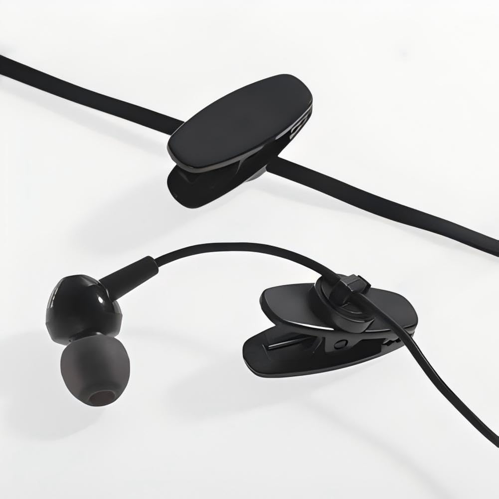 Clips for Earphone Wire,Rotate Black Earphone Cable Clothing Clip for Fixing Headphone Wire 10Pcs,Accessories for Walking Exercising Running Hiking image number 2