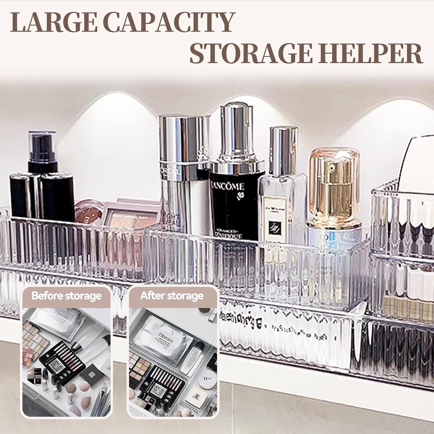 Desk Drawer Organizer 8 PCS Clear Plastic Drawer Organizers Set 4-Size Stackable Stackable Drawer Storage Containers with Non Slip Base for Makeup Office Kitchen Bathroom image number 5