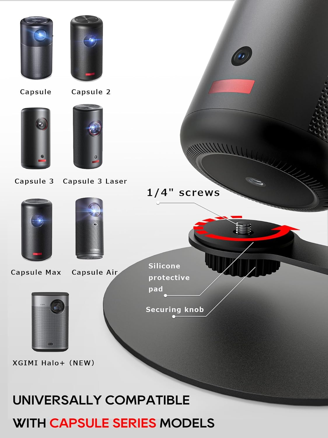 Haweah Projector Stand for Nebula Capsule Series & XGIMI Halo+(New) Works with Capsule 3/Air/Pro, Mini Projectors | Ceiling & Wall Projection, Height Adjustable, 360&deg; Rotation | 1/4-Inch Screw(A-Black image number 6