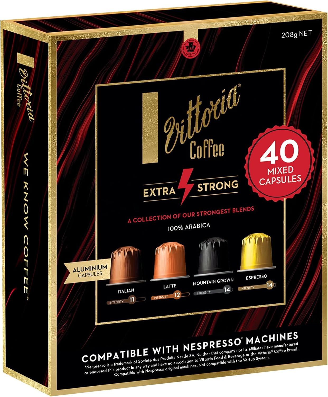 Vittoria Coffee Extra Strong 100% Arabica Nespresso Compatible Coffee Pods. 40 Mixed Capsules Featuring 4 of Our Strongest Blends - 40 Pack image number 4