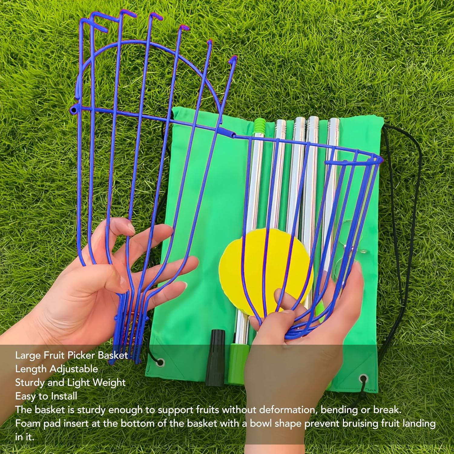 13.8Ft Fruit Picker, Adjustable Fruit Picker Pole with Basket, Stainless Steel Telescoping Fruit Grabber, Lightweight Fruit Catcher for Pear, Lemon, Orange, Mango, Avocados image number 4