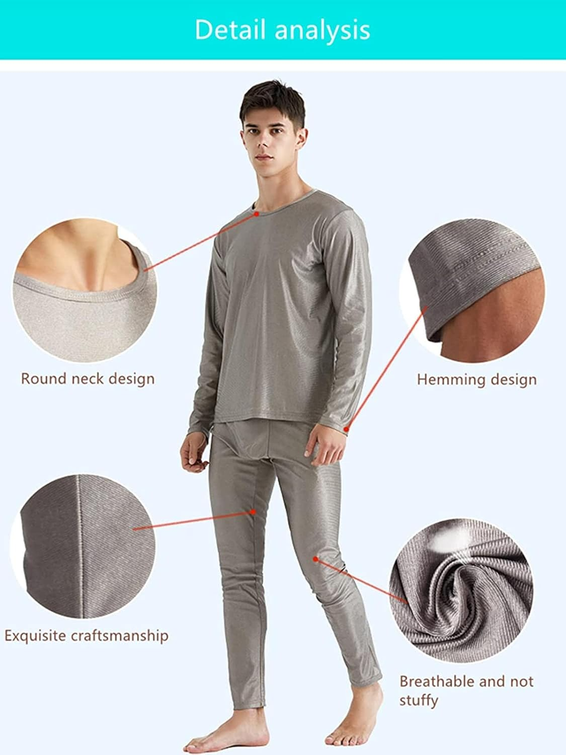 Electromagnetic Radiation Protective Long Underwear, Silver Fiber, EMF Shielding Household Casual Wear for Men, Protect Health,2Xl,Tops image number 3