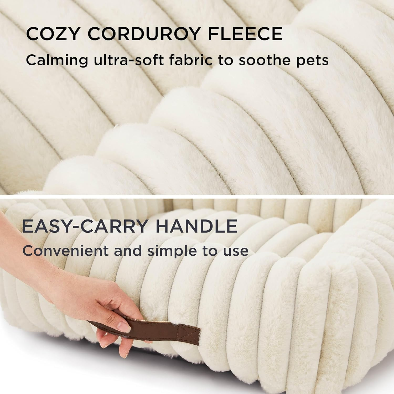 Pet Couch Bed for Small Medium Dogs, Cats - Washable Furry Puppy Beds, Rectangle Orthopedic Corduroy Fleece Pet Beds with Removable Zipper Cover (White, 63 X 53 X18 CM) image number 2