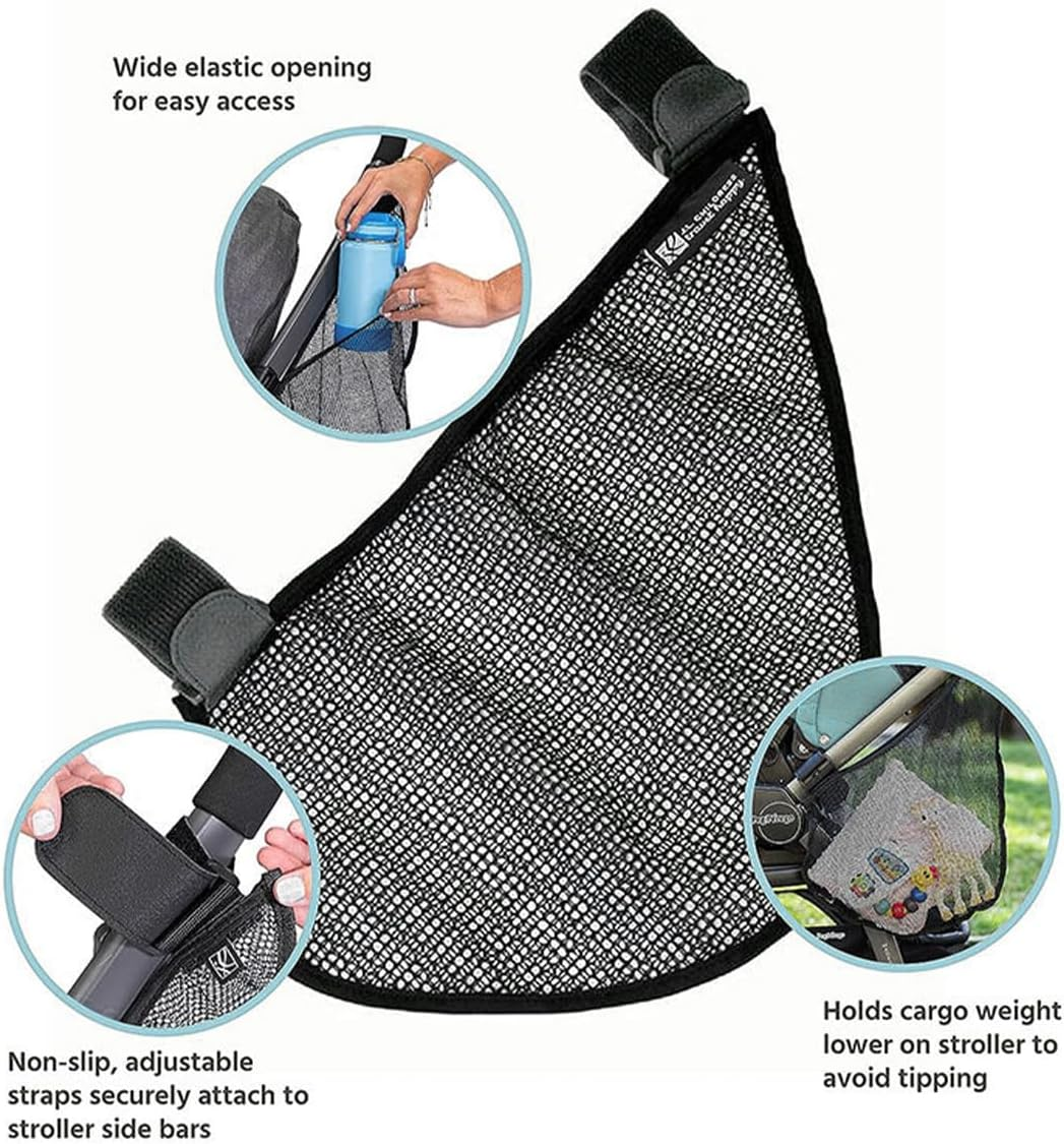 NUZAMAS Side Sling Cargo Net Side Sling Stroller Storage Accessory Adjustable Straps Black Universal Stroller Organizer Mesh Cargo Net for Stroller Storage