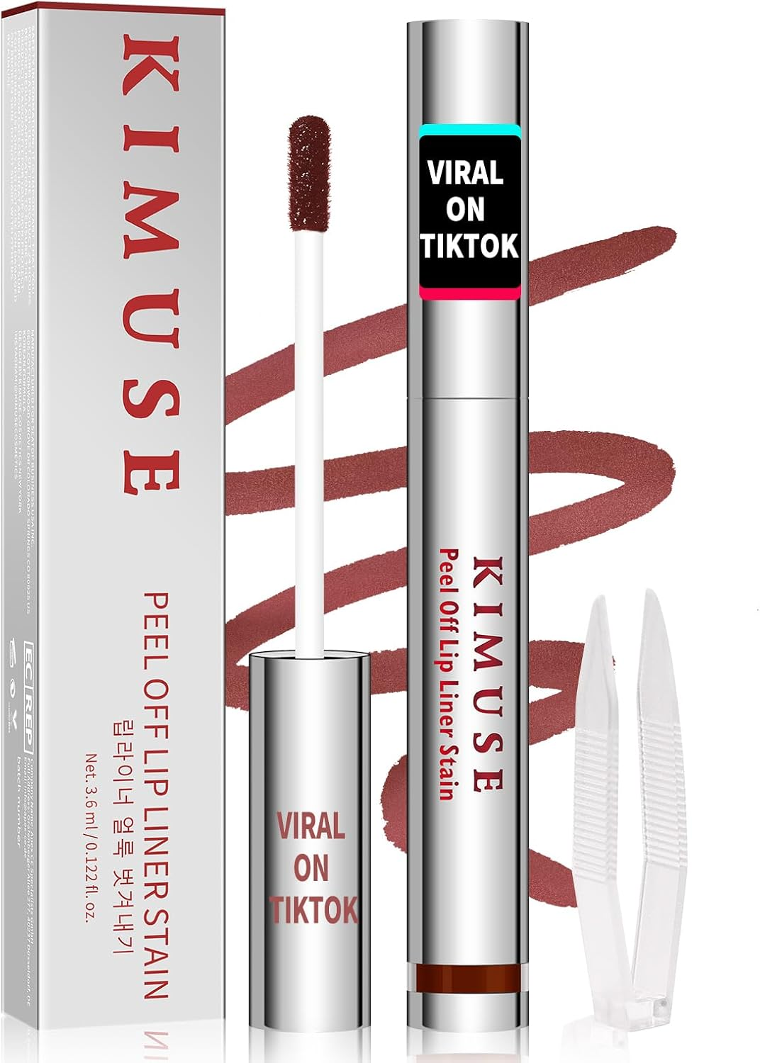 KIMUSE Peel off Lip Stain, Long Lasting Lip Stain Peel off with Tweezer, Waterproof Lip Liner Stain, Transfer-Proof, Highly Pigmented Color, Matte Finish
