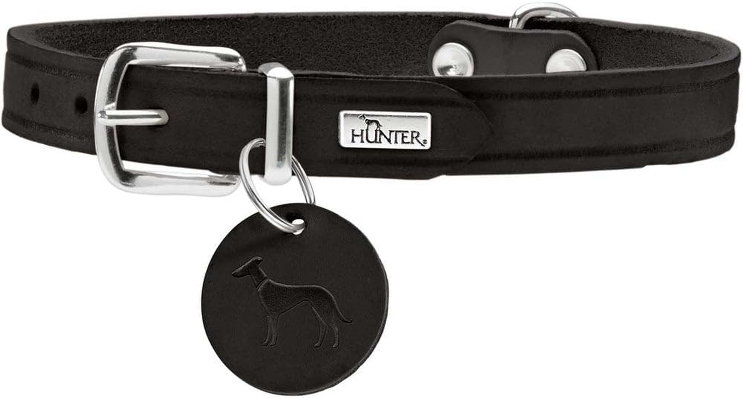 HUNTER Aalborg Dog Collar, Colour: Dark Blue, Robust and Durable Leather, Strong Greasing, Ideal for Dog Sports and Everyday Life, with Leather Pendant, Made in Germany, Size: 32