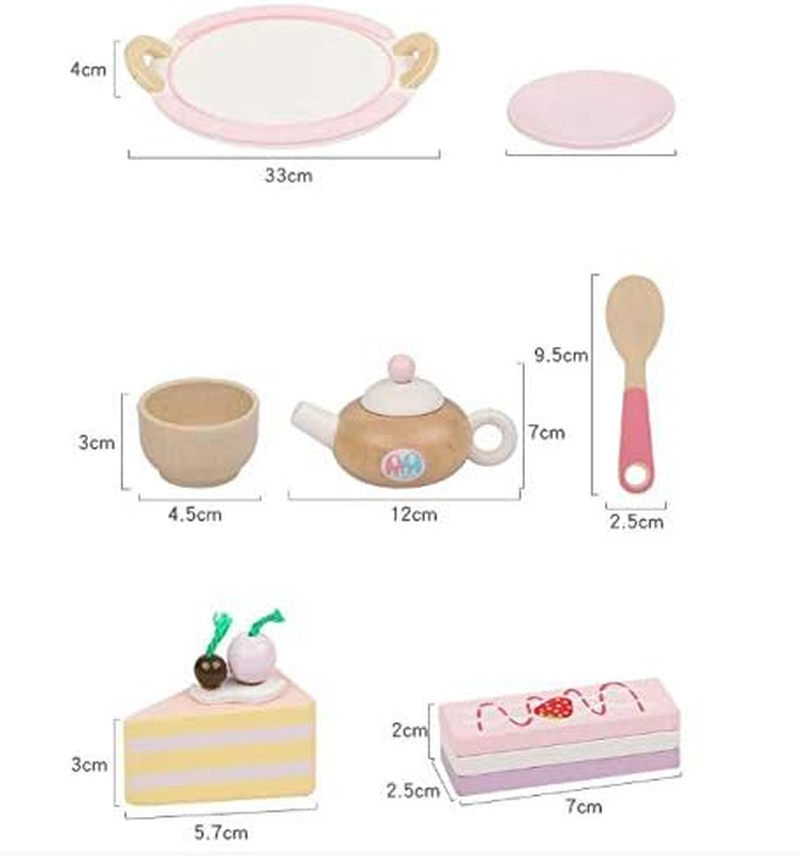 Durable Wooden Kids Pretend Play Food Toy Cooking Tea Set Childrens Tea Party Fun Tea Cups Saucers