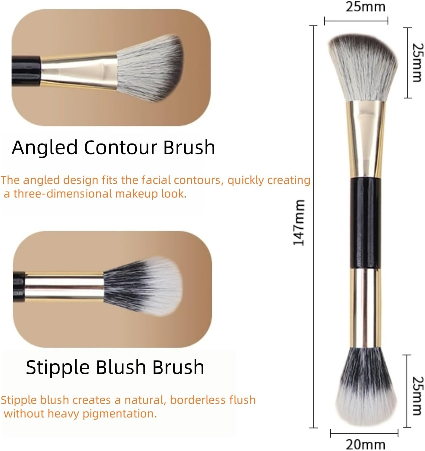 Double-Ended Eyeshadow Brushes, Makeup Brush Set. It Includes Angled Foundation Brushes, Nose Contour Brushes, Facial Contour Brushes, Eyebrow Brushes, Eyeliner Brushes, and Blending Brushes. This 5-Piece Golden Travel Makeup Brush Set Comes in a Box with a Portable Compact Mirror. - Silver image number 6