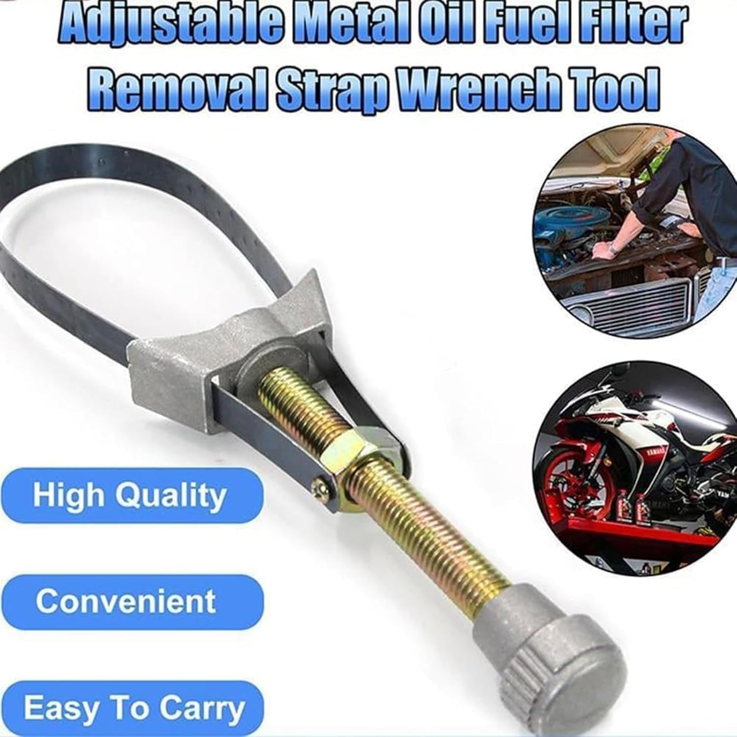 Adjustable Oil Filter Wrench - Oilfilter Removal Tool with Non-Slip Strap for Cars, Trucks, Excavators (1-Piece) image number 2
