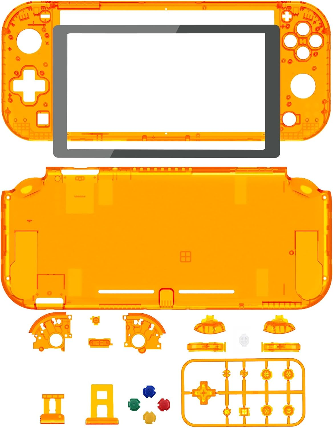 Extremerate Crystal Clear Orange DIY Replacement Shell for Nintendo Switch Lite, NSL Handheld Controller Housing W/Screen Protector, Custom Case Cover for Nintendo Switch Lite - No Controller image number 3