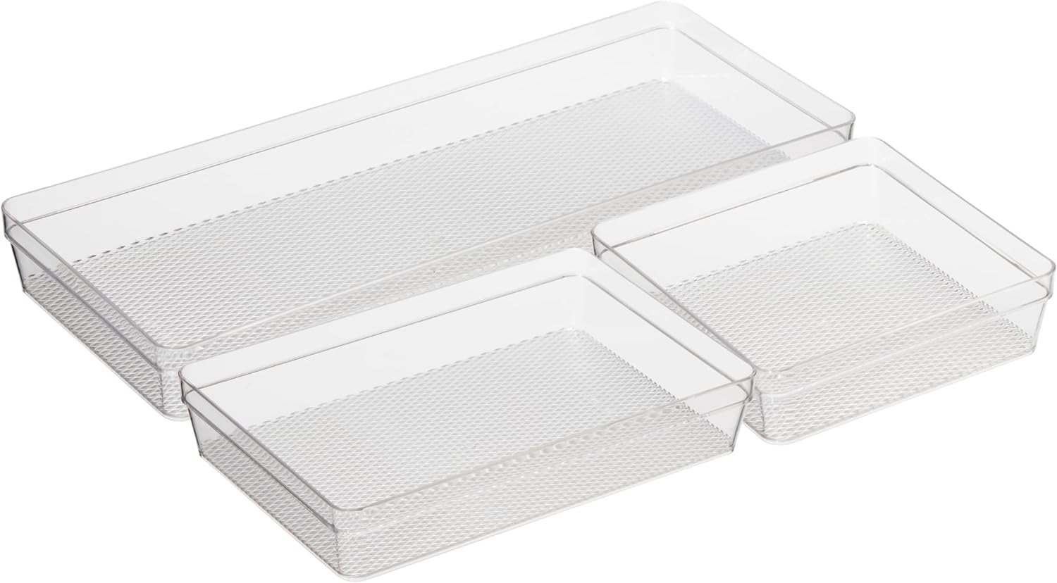 Oggi Set of 3 Clear Drawer Organizers - (1) 6X6.25, (1) 6.25X9.25, (1) 6.25X15.75 - Ideal for Organizing Kitchen Drawers, Office, Desk, Silverware, Kitchen Utensils, Cosmetics and Bathrooms image number 4