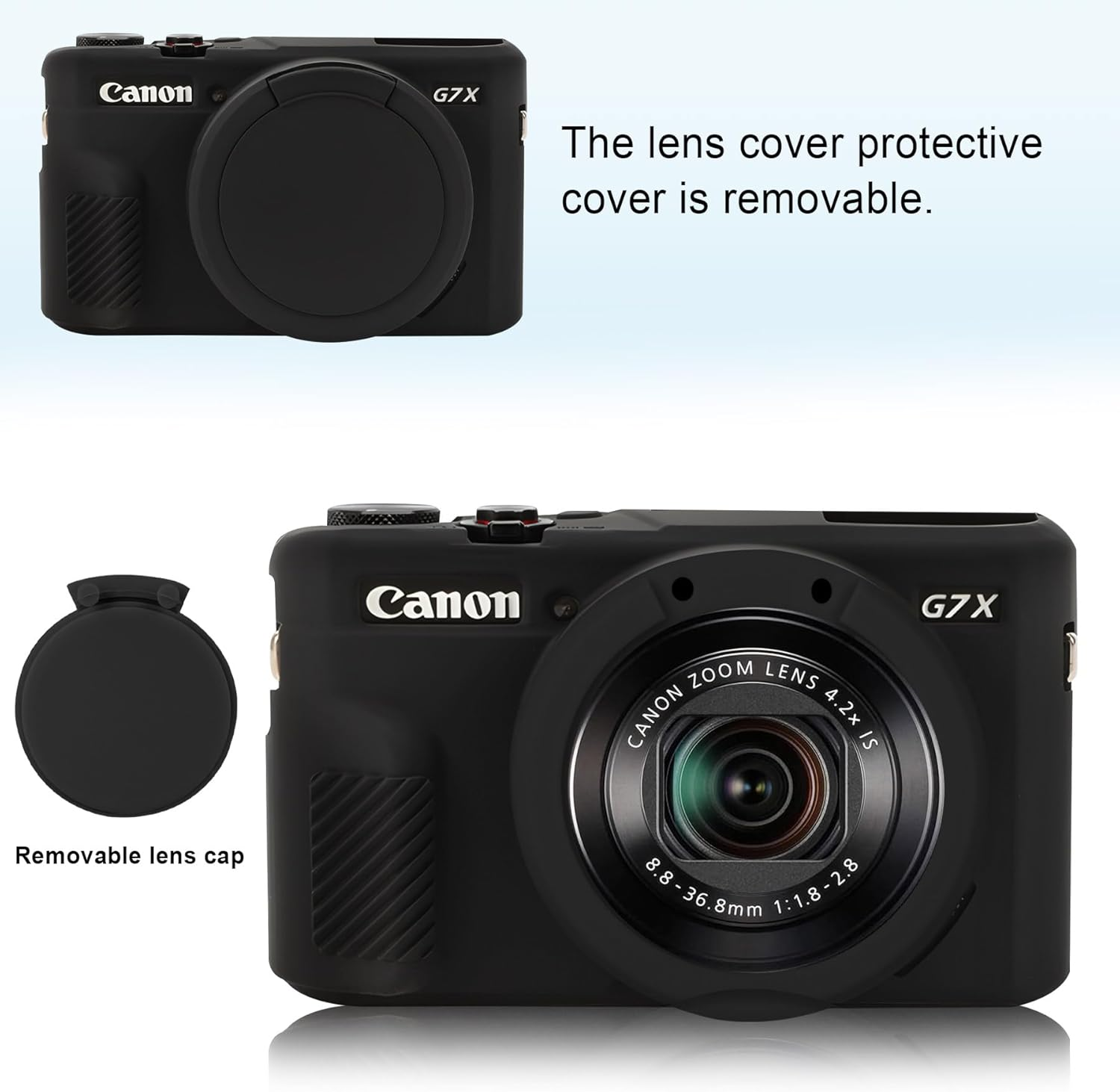 Canboc Protective Case for Canon Powershot G7X Mark II Digital Camera, G7 X Mark II Soft Silicone Cover with Removable Lens Cover, Black (Case Only) - Pink image number 3