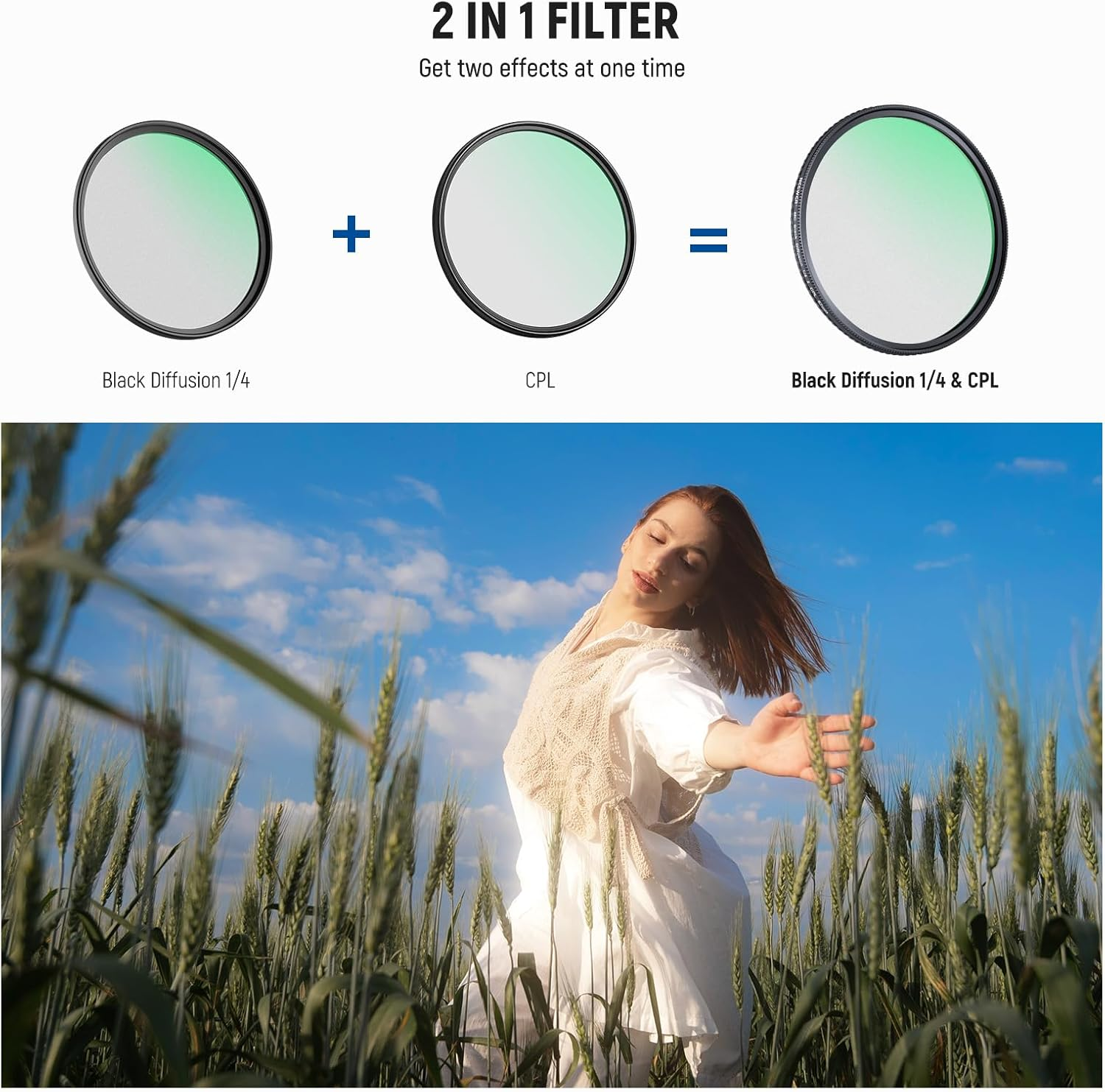 NEEWER 2 in 1 CPL + Black Diffusion 1/4 Filter, Circular Polarizing Glare Reduction Soft Dreamy Cinematic Camera Lens Effect Filter with Slim Aluminum Frame & Multicoated Optical Glass, 67Mm image number 6