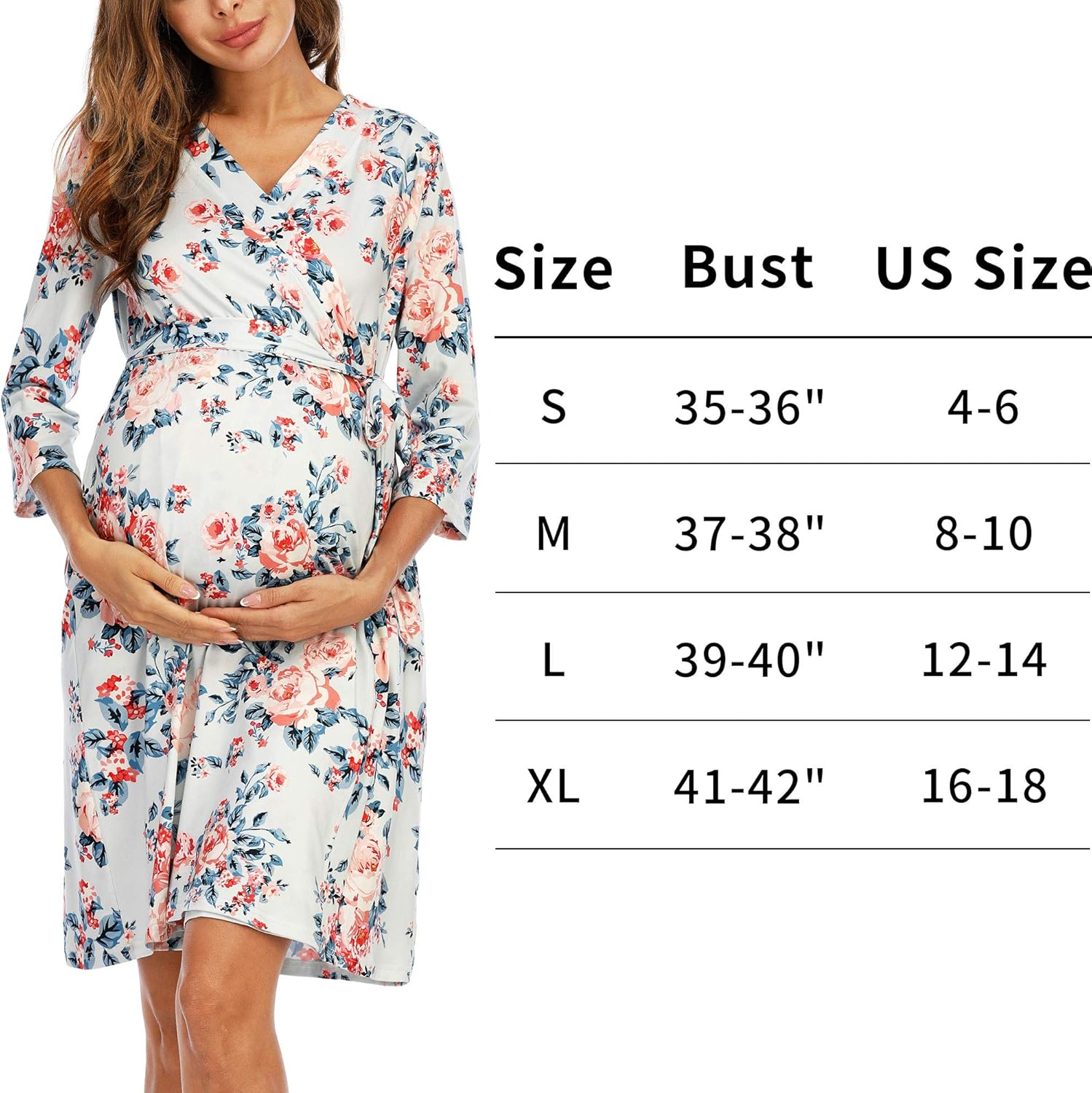 Maternity Hospital Robe Labor and Delivery Nursing Robe Maternity Sleepwear Pregnancy and Postpartum Breastfeeding image number 1