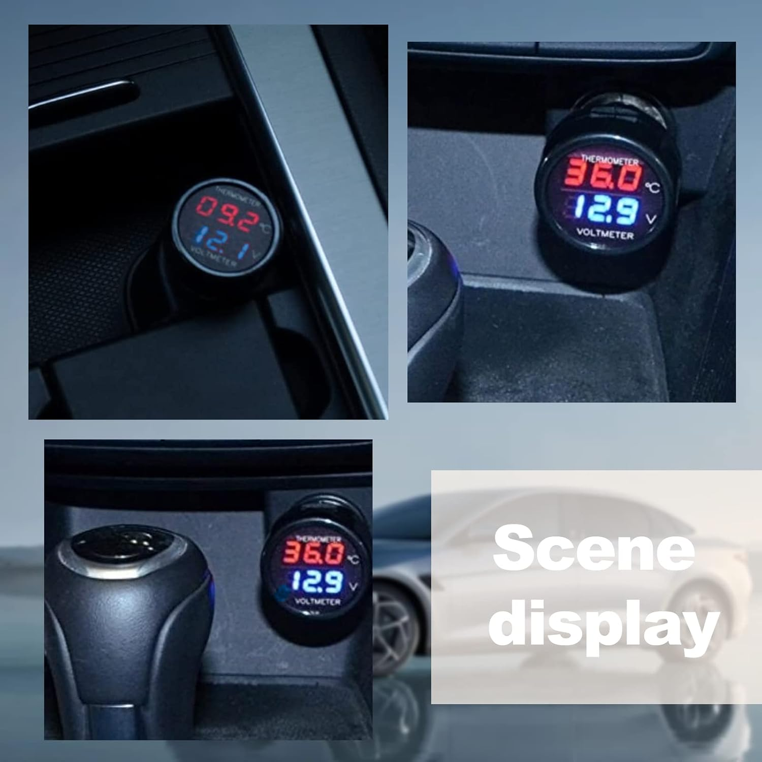 Car Truck Bus Voltmeter & Thermometer Display 2 in 1, 12V 24V Battery Voltage Temperature Meter Monitor Tester Gauge Indicator image number 5