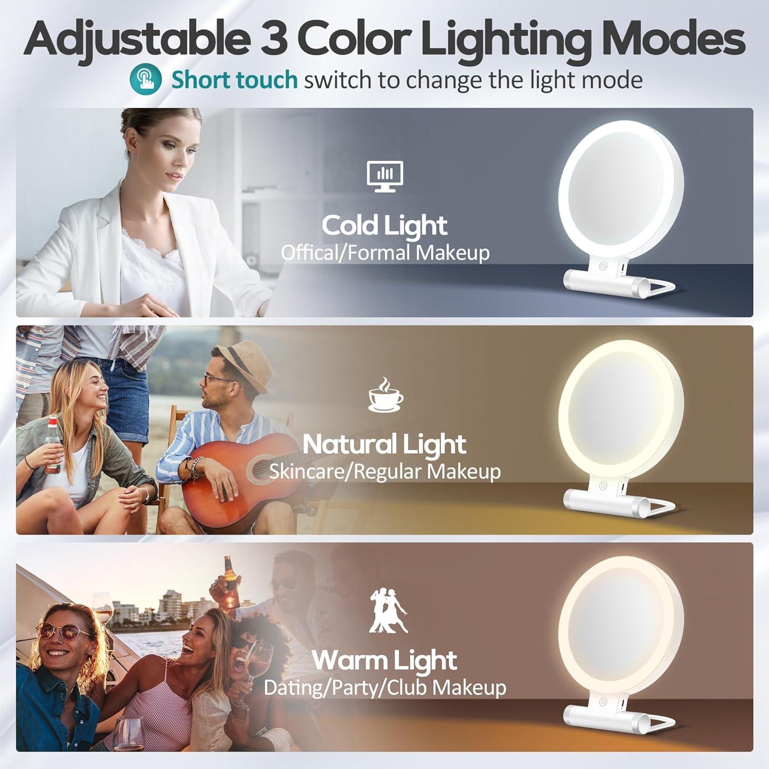 B Beauty Planet Magnifying Mirror with Light 30X, Double-Sided 1X/ 30X Magnifying Makeup Mirror with Tweezer, 2000Mah 3 Colour Modes with Adjustable Brightness,Foldable Compact Travel Mirror