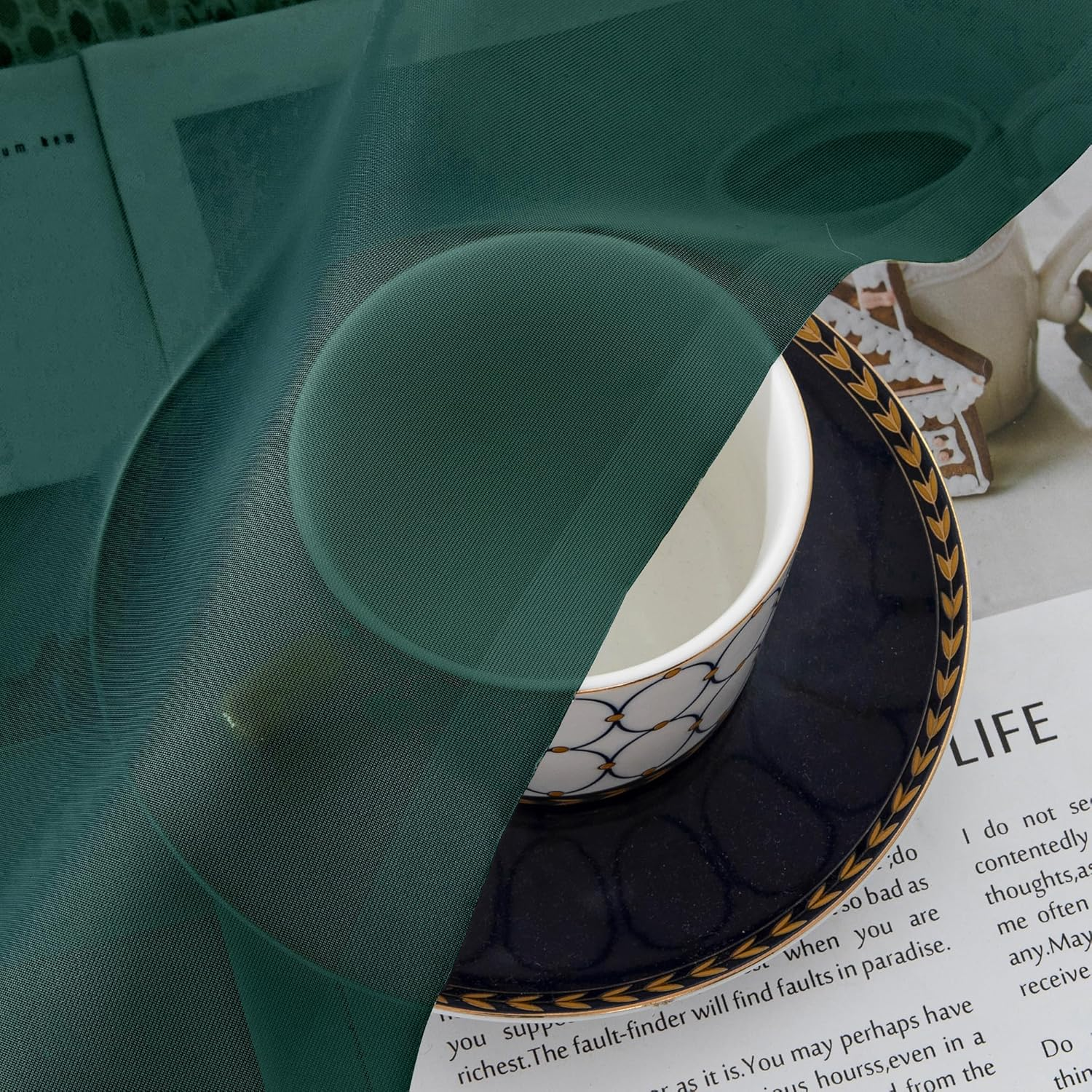 Simplebrand Hunter Green Sheer Curtains 96 Inches Long 2 Panels, Light Filtering Rod Pocket Solid Color Window Sheer Curtain Panels, Elegant Curtains & Drapes for Living Room, Bedroom, 42" W X 96" L image number 5