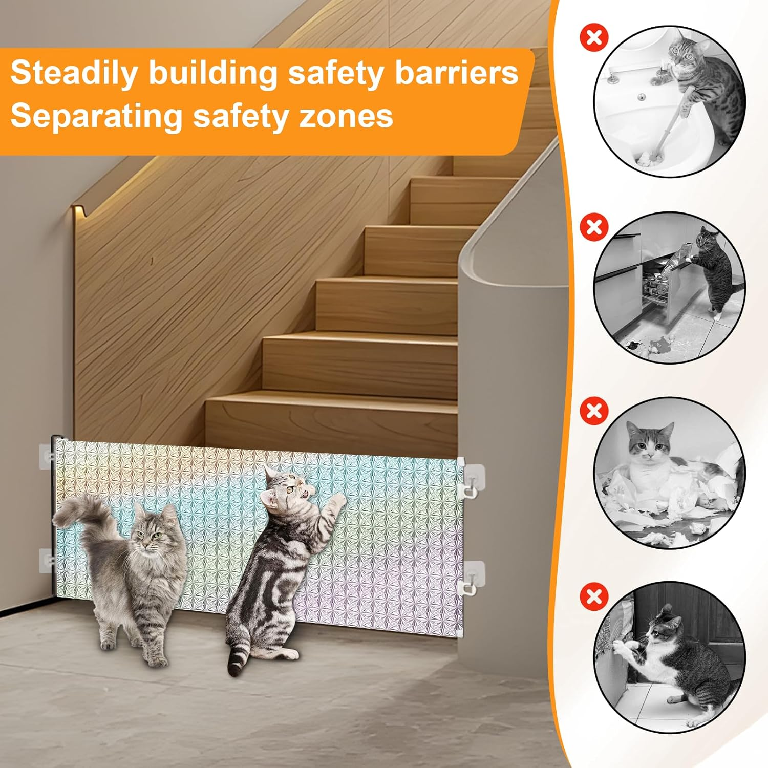 Stair Safety Gate, No Drilling, Extendable, Retractable Pet Gate, Pet Gate for Indoor Use, Pet Safety Gate, Suitable for Cats and Dogs, 40 X 125 Cm image number 6