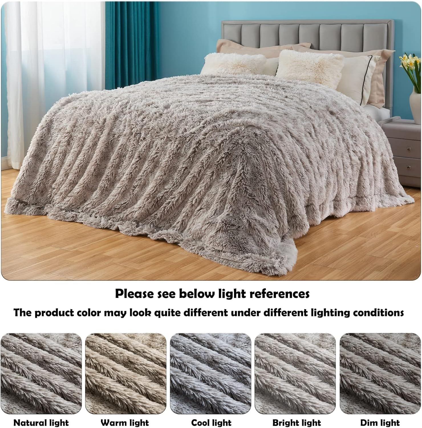 NEWCOSPLAY Faux Fur Throw Blanket Super Soft Cozy Plush Fuzzy Shaggy Blanket for Couch Sofa Bed (Frosty Grey Shaggy, Throw(50"X60")) image number 1