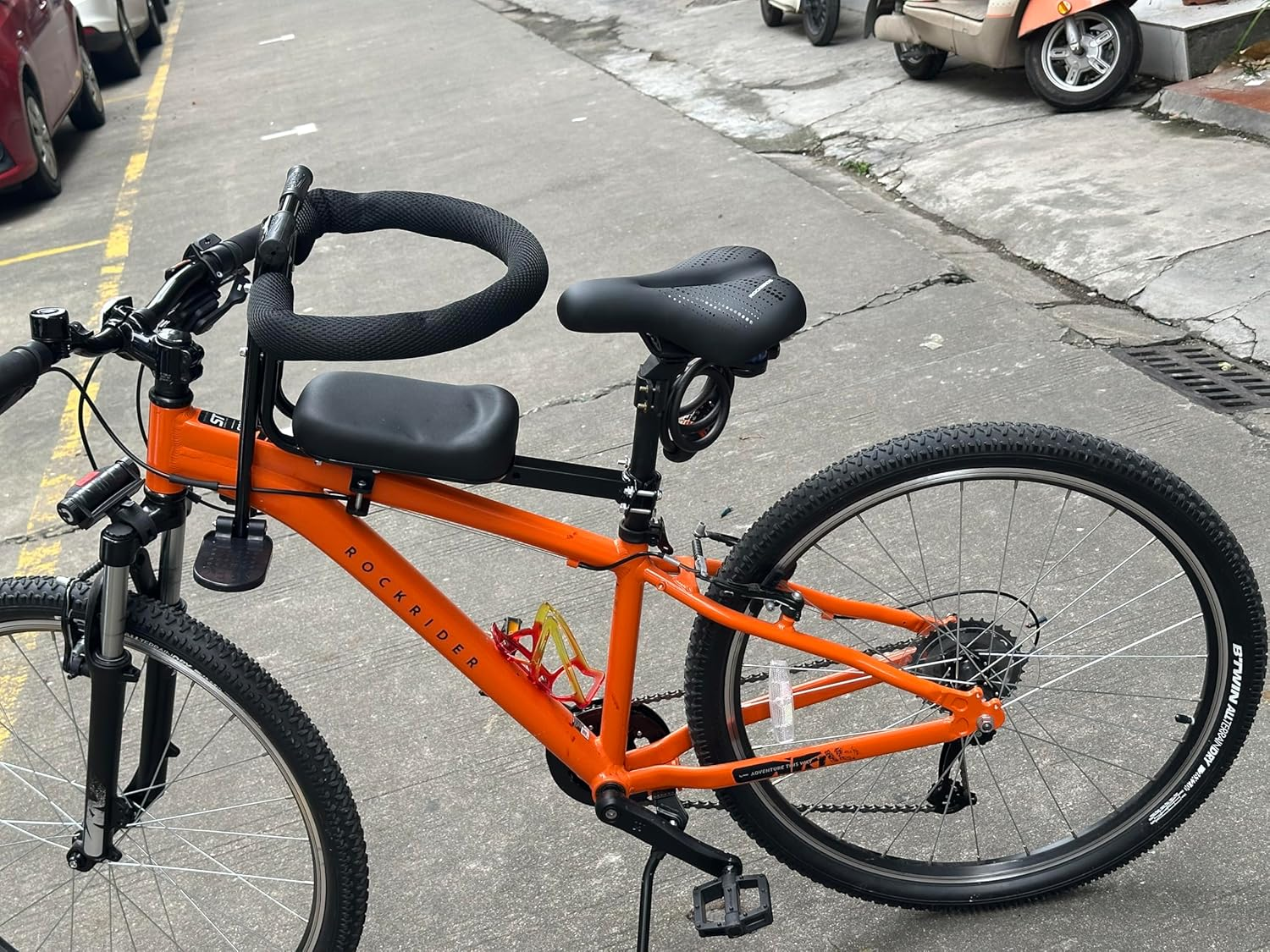 Kids Bike Seat with Safety Guardrail, Detachable Front Mounted Child Bicycle Seats with Foot Pedals for Children 2~5 Years, Compatible with All Adult Mountain Bikes image number 6