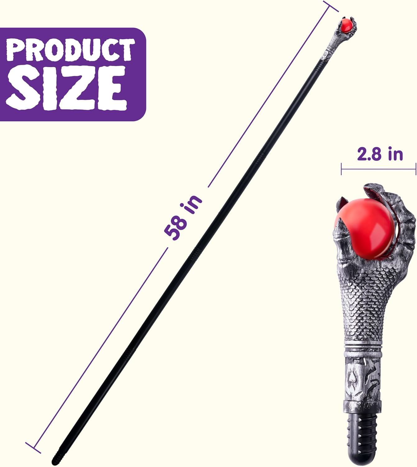Spooktacular Creations Halloween Costumes Walking Cane Red Fire Dragon Claw round Wands with Fire Wizard Staff Stick Accessories for Halloween Party Pretend Play Costume, Halloween Dress Up image number 3