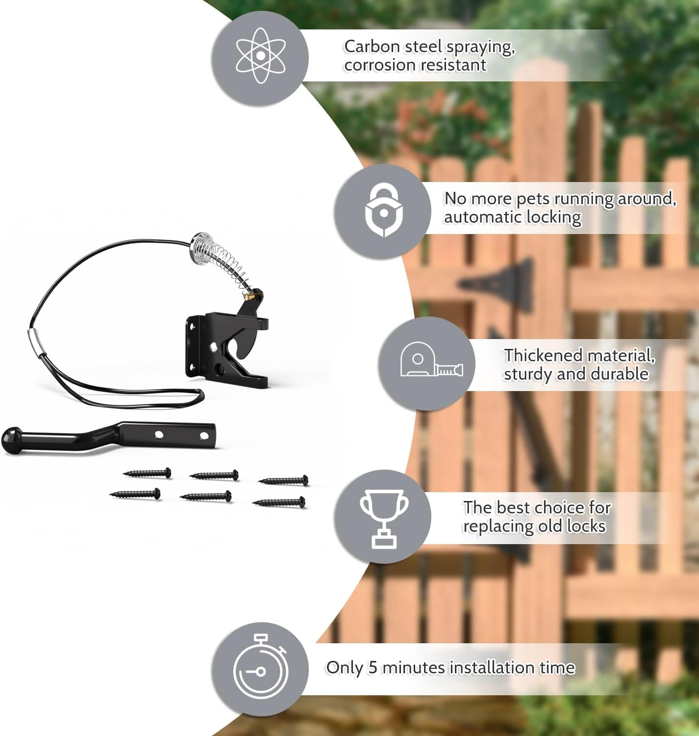 Gate Latch with Spring Cable Pull for Fence Gate - Carbon Steel - Black image number 6