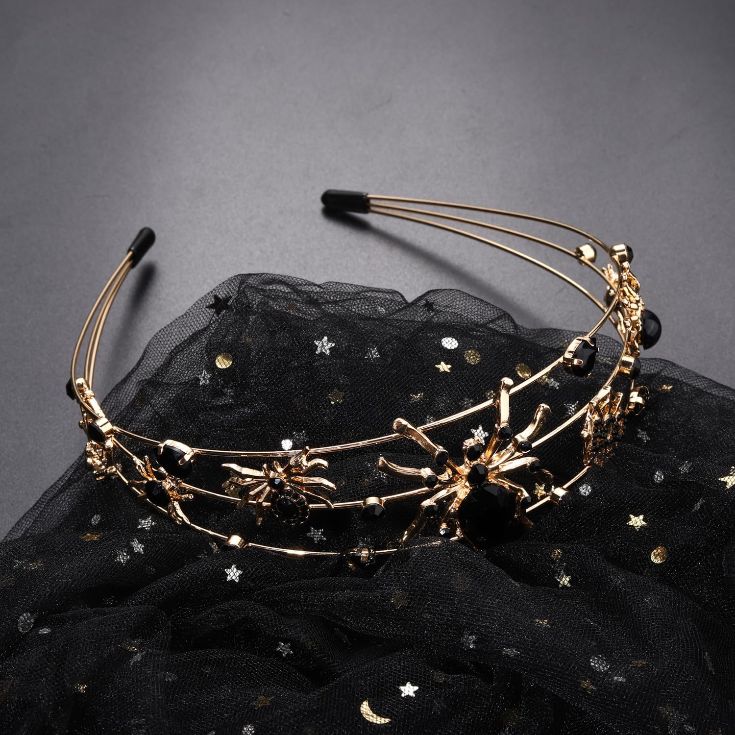 HEIDKRUEGER Halloween Headband for Women Crystal Spider Hairband Wide Alloy Gold Halloween Hair Hoop Accessories image number 3