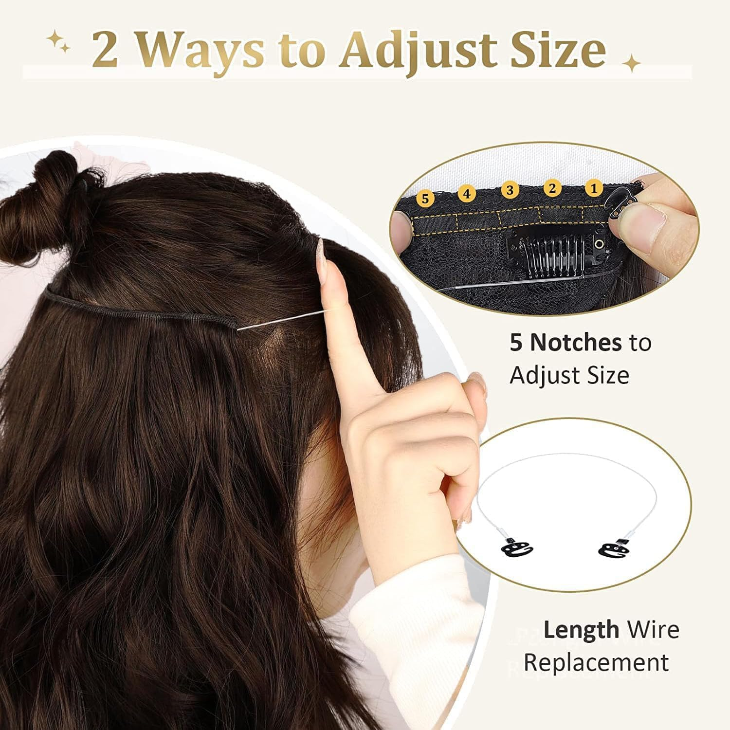 Long Wavy Hairpiece,20 Inch Dark Brown,Invisible Wire Hair Extensions with Transparent Wire Adjustable Size with 4 Secure Clips,Headband Hairpieces for Women,Girls image number 2