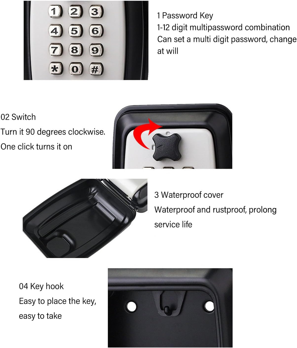 Car Window Lock Box, Car Lock Box Car Window Punch Button Lock Box for Turo, Waterproof 12 Digit Combination Punch Button Key Lock Box, Car Key Lock Box, Large Capacity image number 5