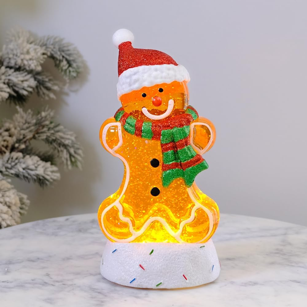 Musical Christmas Lantern with LED Lights and Swirling Glitter - Gingerbread Design image number 1