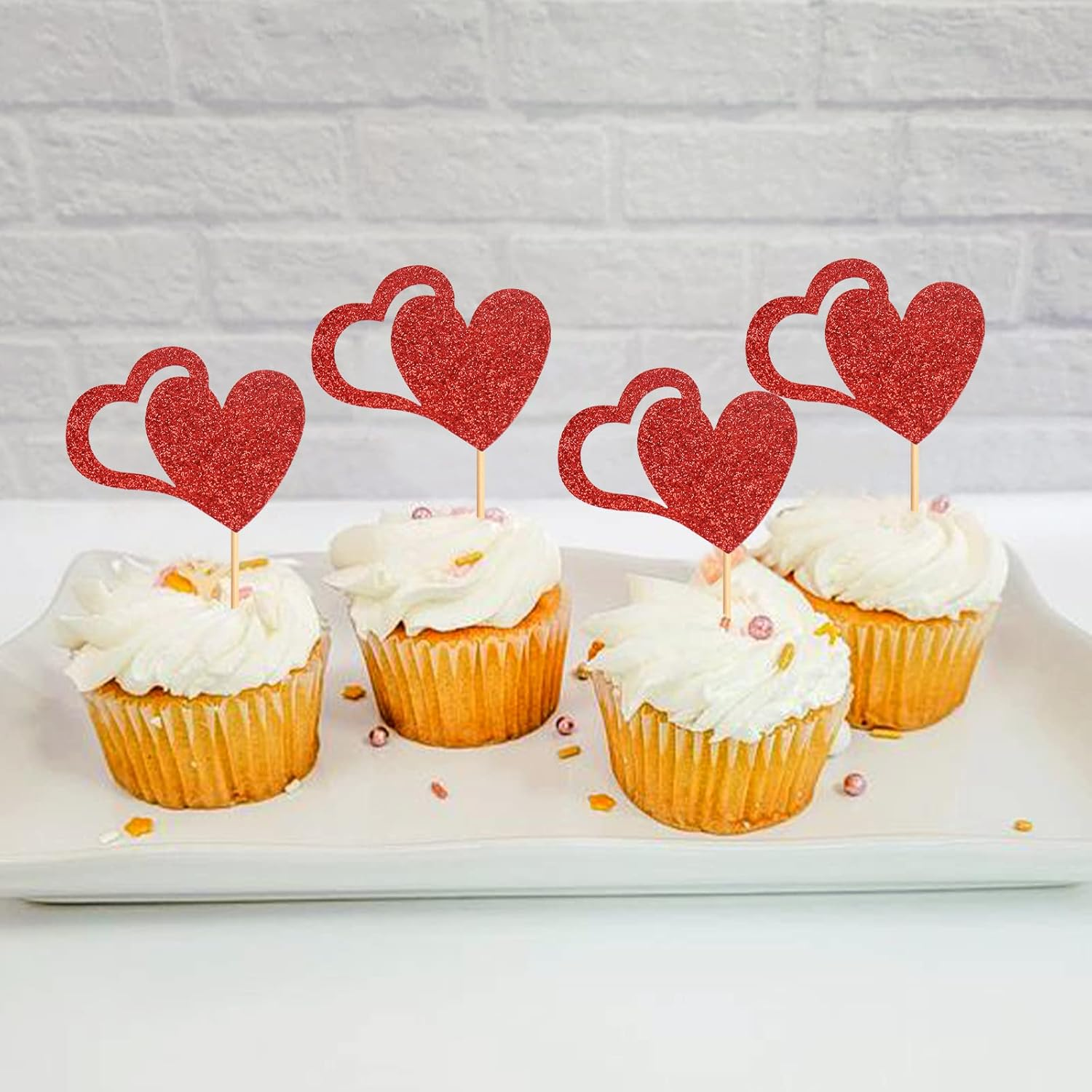 24 Pack Heart Cupcake Toppers Valentine'S Day Cupcake Picks Cute Design Love for Wedding Bridal Anniversary Baby Shower Party Birthday Decorations Supplies Red image number 3