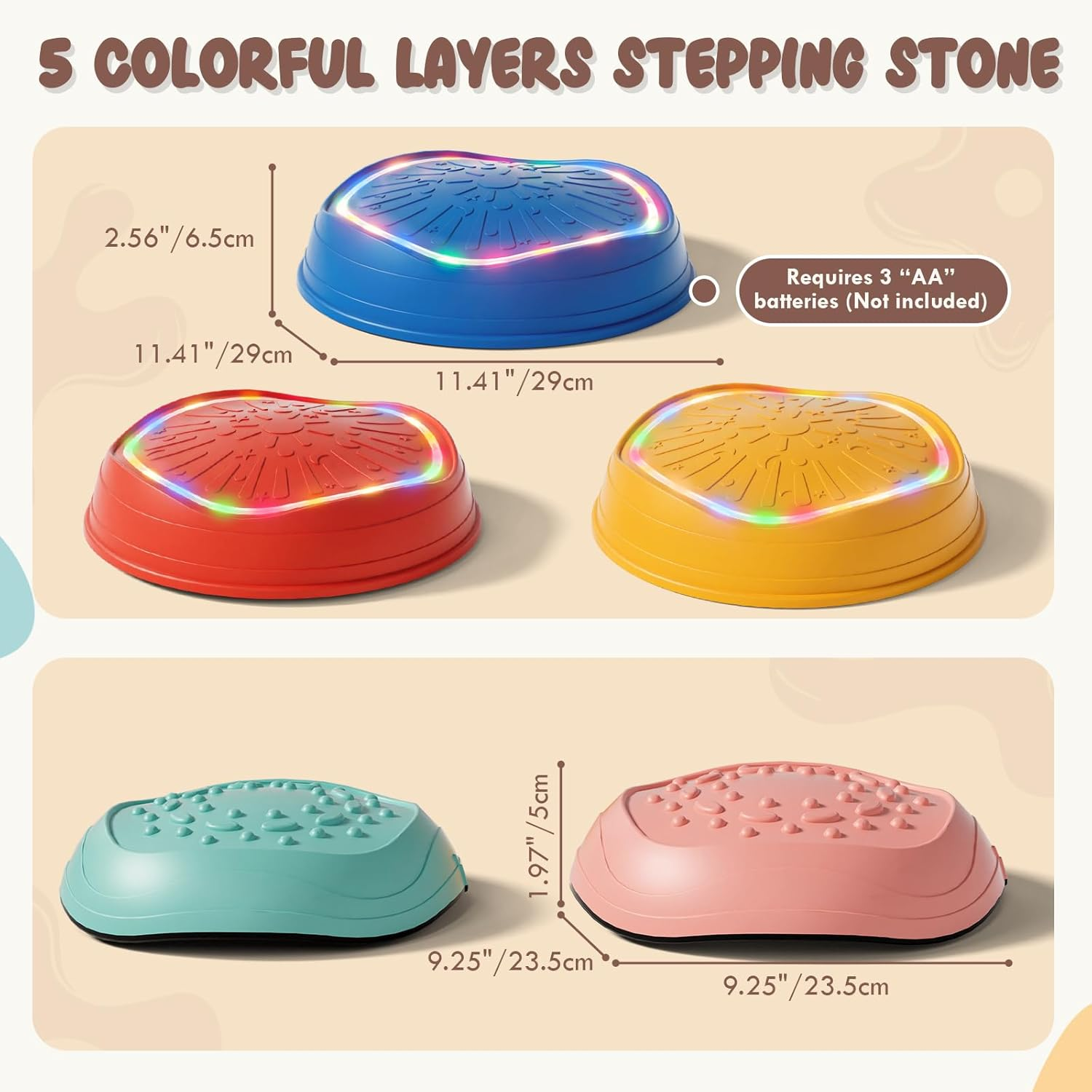 Lehoo Castle Stepping Stones for Kids, Light-Up Stepping Stones, Sensory Toys Balance Board, Indoor & Outdoor Balance Step Stone up to 200Lbs Obstacle Course, Toddler Toys for Ages 2-5 image number 2