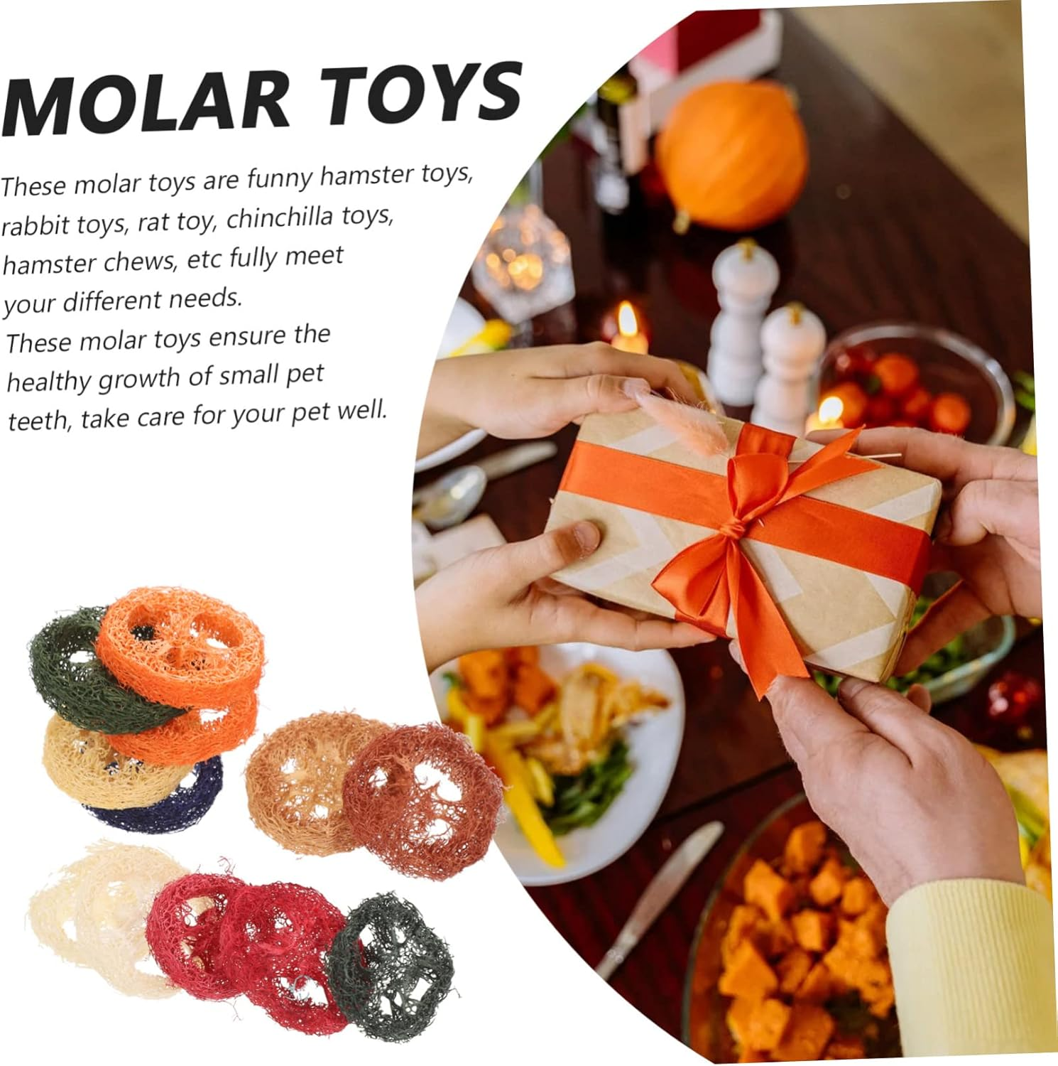 UKCOCO 12Pcs Loofah Chew Toys Small Animal Toys Guinea Pig Chew Supplies Organic Loofah Teeth Cleaning Vibrant Colour Hamster Rabbit PET Random Color image number 1