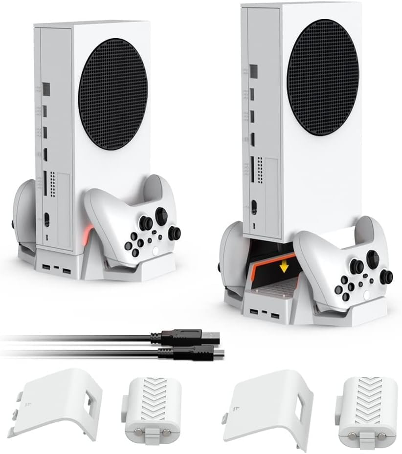 Cooling Stand for Xbox Series S with Dual Cooling Fan 3 Level Speed, Dual Controller Charger with LED Indicator USB Port -2X800Mah Rechargeable Battery Pack for Xsx|S/One S/One X/One Controller image number 6