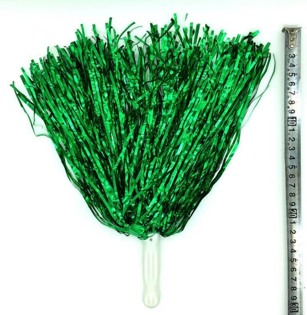 Cheerleading Pom Poms Metallic Foil Plastic 12Pcs Pom Poms with Baton Handle for Game Sports Squads Dancing Party Club Spirit Sports Stage Performance Celebration (Green) - Golden image number 5