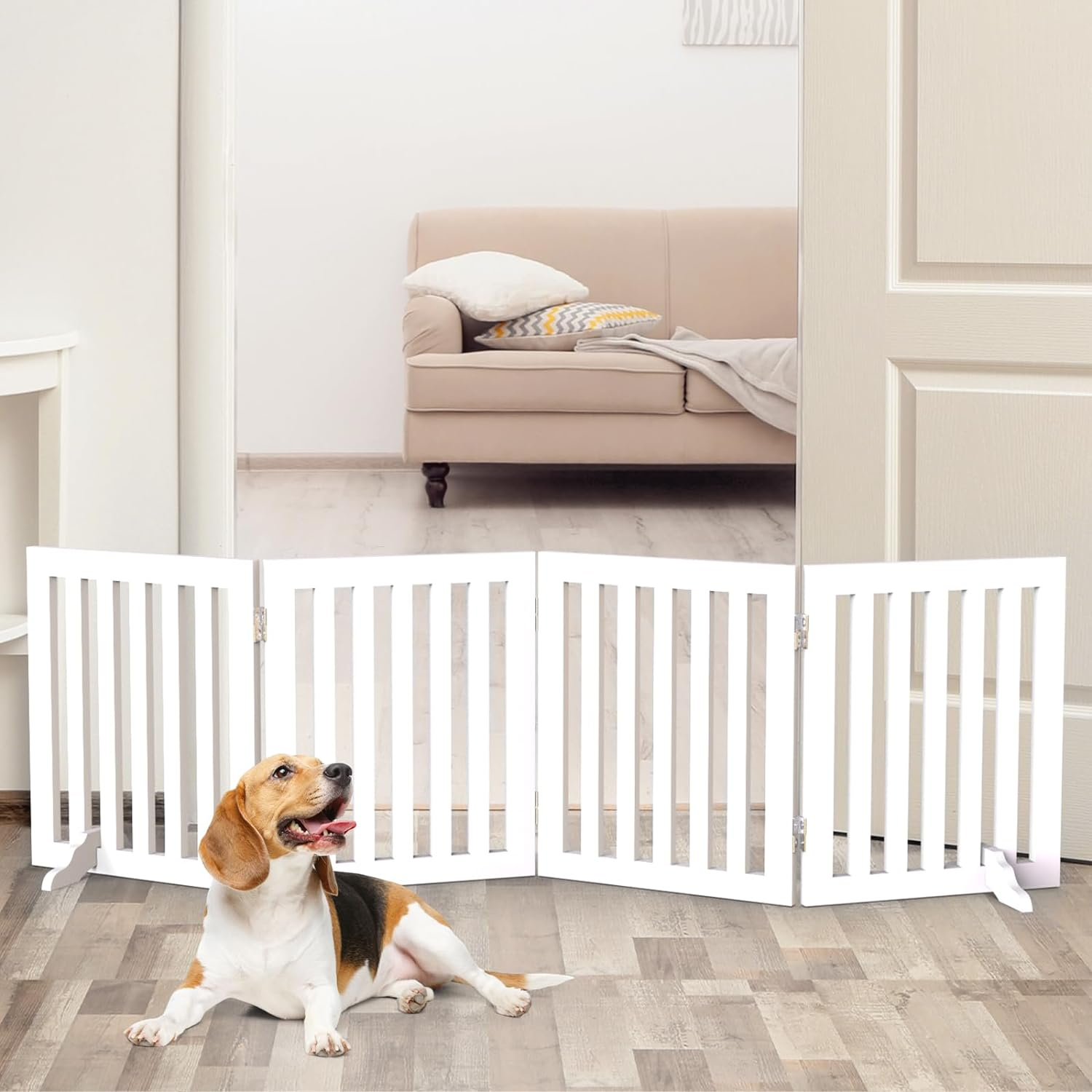 Advwin Wooden Pet Gate,4-Panel Dog Fence Freestanding Pet Barrier Safety Gate,Foldable Dog Gate Doorway for Indoor Outdoor 203X91Cm image number 2